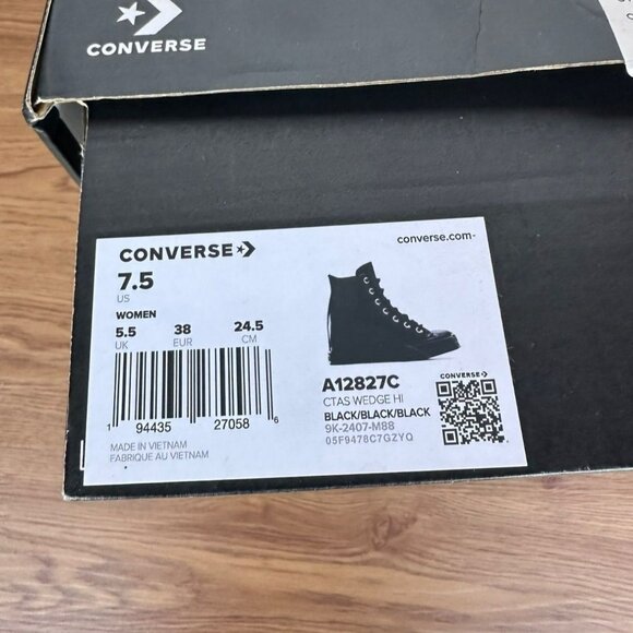 ✨Converse Chuck Taylor Wedge Platform Leather Sz 7.5 Women's Shoes Black A12827C - Picture 8 of 9